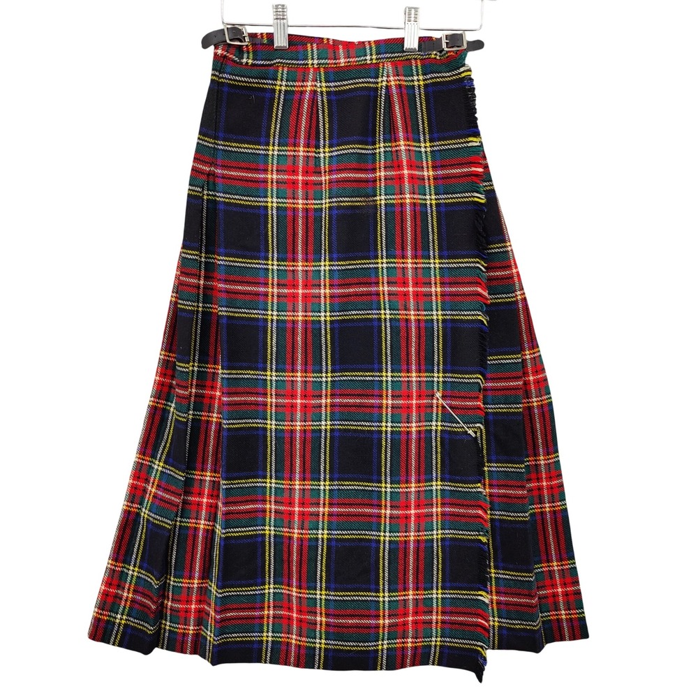 Cobra Kilt Womens Vntg Preppy Academia Wool Tartan Pleated Kilt Skirt XS/S Irish